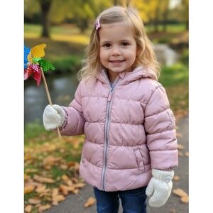 Pink Platinum Girls Hooded Puffer Jacket Pink Size 18M Infant Outdoor‎ Winter